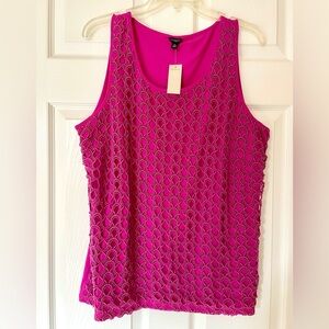 Ann Taylor | Berry Pink | Crochet Lace Overlay | Shell Tank ✨